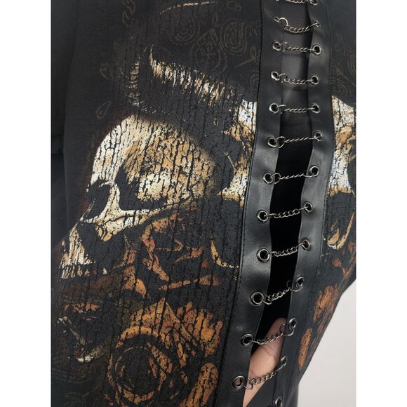 Cosmic Aura Crop Top Size M Skull Rose Chains Distressed Whimsigoth Festival Y2K - Picture 5 of 8